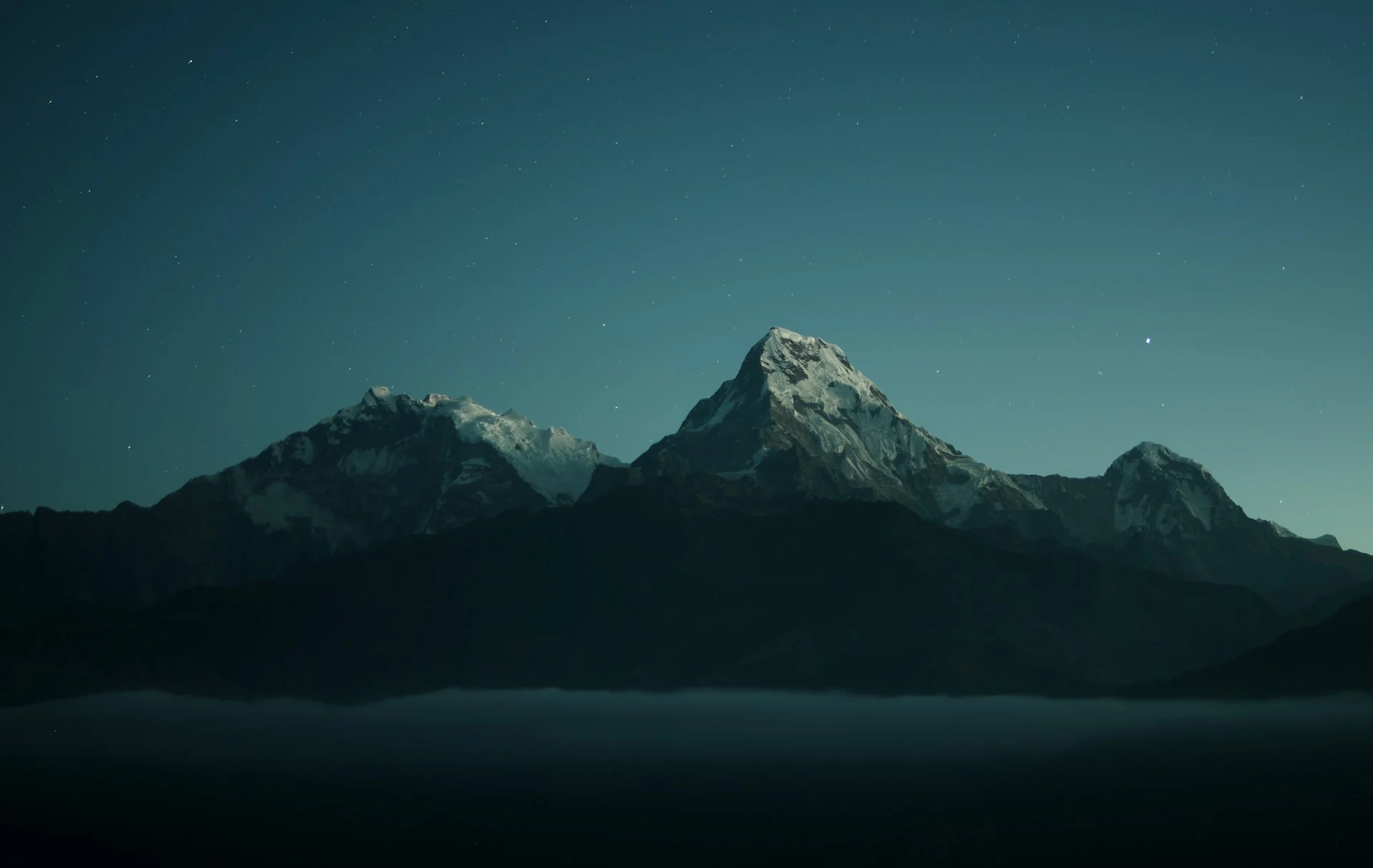Annapurna range seen from Poon Hill before sunrise